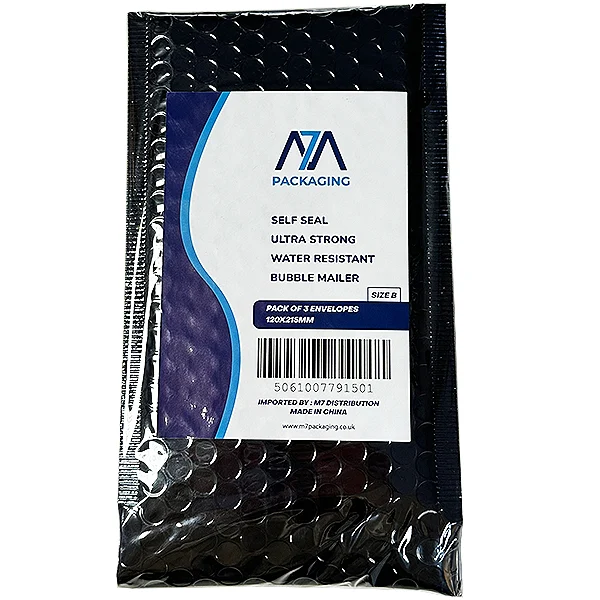 Size B Black Metallic Bubble Water-Resistant Mailing Bags 3 Pack 120mm X 215mm