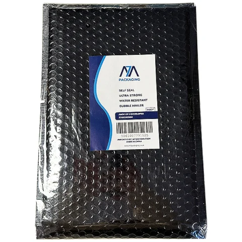 Size F Black Metallic Bubble Water-Resistant Mailing Bags 3 Pack 230mm X 340mm