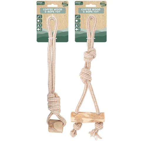 Smart Choice 100% Natural Coffee Wood & Hemp Rope Dog Toy Assorted