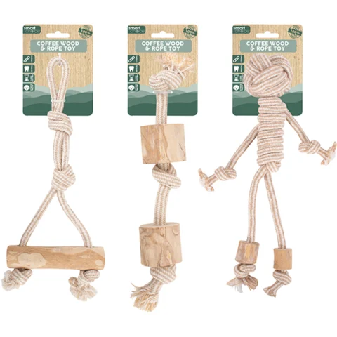 Smart Choice 100% Natural Coffee Wood & Rope Dog Toy Assorted