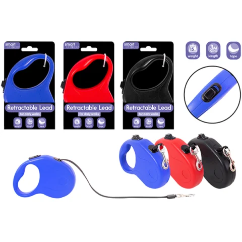 Smart Choice 15kg Retractable Tape Dog Lead 3m Assorted Colours