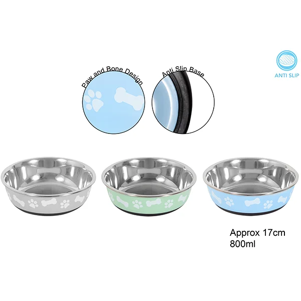 Smart Choice Anti-Skid Paw Print & Bone Pet Bowl 800ml Assorted Colours