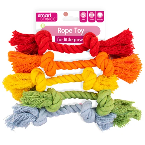 Smart Choice Assorted Colour Small Dog Puppy Rope Tug Toys 5 Pack