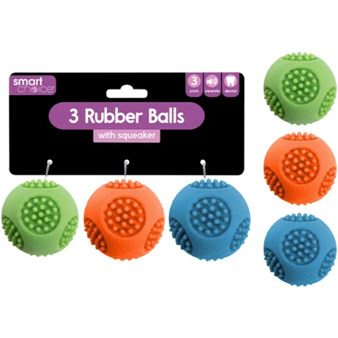 Smart Choice Assorted Colour Squeaky Rubber Balls 3 Pack