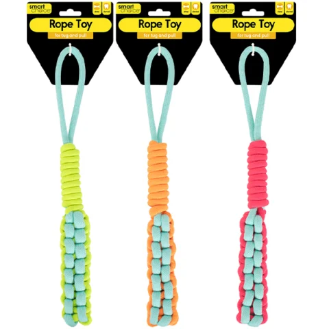 Smart Choice Braided Rope Dog Tug Toy with Handle 40cm Assorted Colours