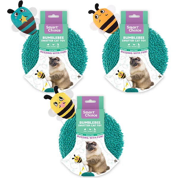 Smart Choice Catnip Bumblebee Feather Swatter Cat Toy 20cm Assorted Colours