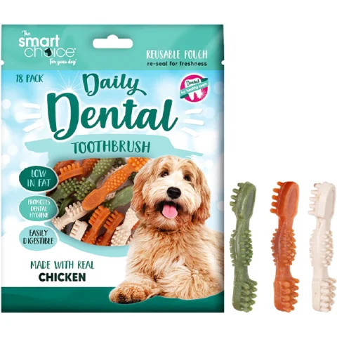 Smart Choice Chicken Dental Toothbrush Dog Treats 130g 18 Pack