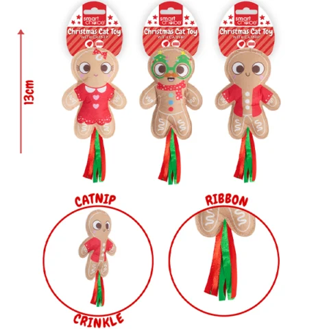 Smart Choice Christmas Catnip Gingerbread Cat Toys 13cm Assorted