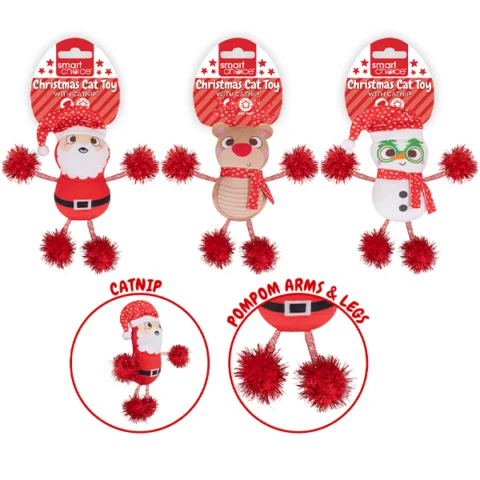 Smart Choice Christmas Catnip Pom Pom Cat Toys 14cm Assorted