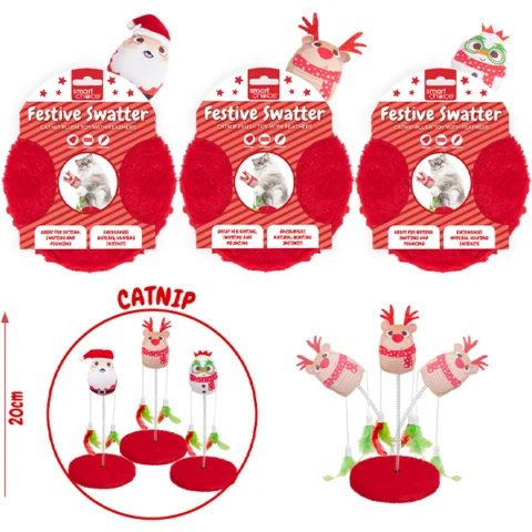 Smart Choice Christmas Catnip Teaser Festive Swatter Cat Toy 20cm Assorted
