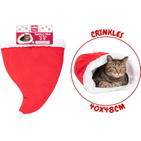 Smart Choice Christmas Crinkle Santa Hat Cat Bag Toy 48cm X 40cm