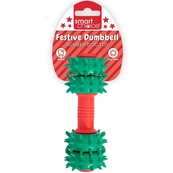 Smart Choice Christmas Dental Rubber Dumbbell Dog Toy 15cm