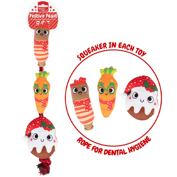 Smart Choice Christmas Festive Feast Dinner Plush & Rope Dog Toy 46cm