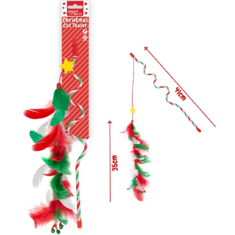 Smart Choice Christmas Festive Feather Wiggly Teaser Cat Toy 40cm
