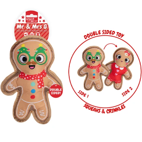 Smart Choice Christmas Mr & Mrs G Double-Sided Gingerbread Plush Dog Toy 25cm