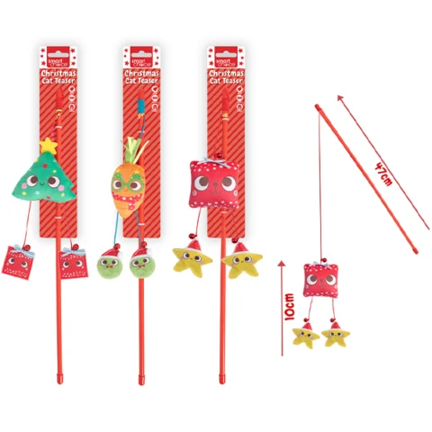 Smart Choice Christmas Plush & Feather Teaser Cat Toy 47cm Assorted