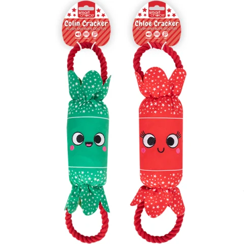 Smart Choice Christmas Plush & Rope Xmas Cracker Dog Toy 40cm Assorted Colours