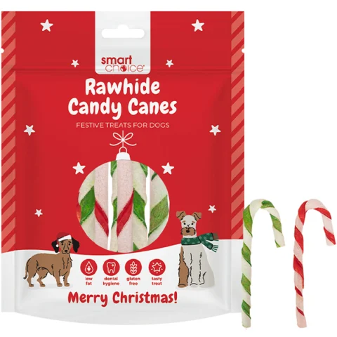 Smart Choice Christmas Rawhide Candy Canes Dog Treats 8 Pack 80g