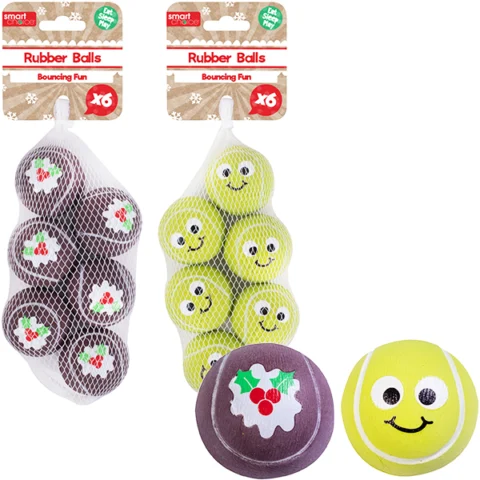 Smart Choice Christmas Rubber Bouncing Ball Dog Toy 6 Pack Assorted