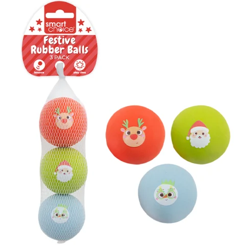 Smart Choice Christmas Rubber Bouncy Balls Dog Toys 6cm 3 Pack