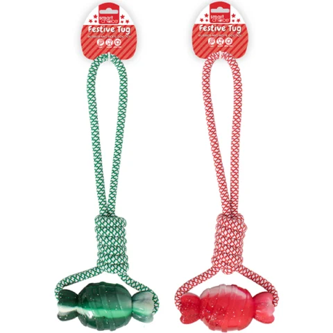 Smart Choice Christmas Rubber & Rope Sweet Dog Toy 40cm Assorted Colours
