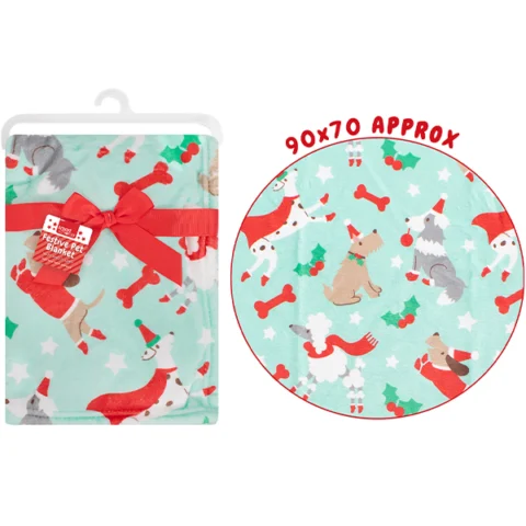 Smart Choice Christmas Soft Festive Dog Print Pet Blanket 90cm X 70cm