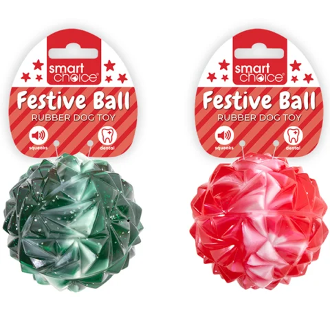 Smart Choice Christmas Sparkly Festive Rubber Dog Ball 9cm Assorted Colours