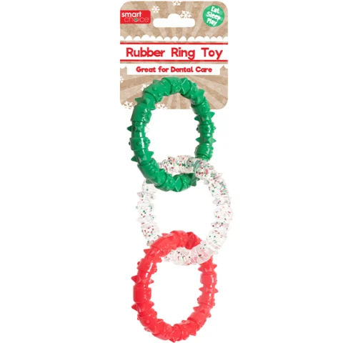 Smart Choice Christmas Spiky Triple Rubber Ring Dog Toy 22cm