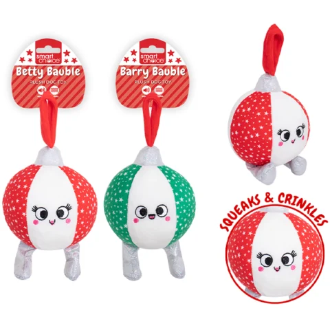 Smart Choice Christmas Squeaky Plush Bauble Dog Toy 25cm Assorted