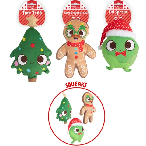 Smart Choice Christmas Squeaky Plush Dog Toy 22cm Assorted