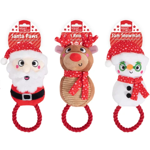Smart Choice Christmas Squeaky Plush & Rope Dog Toy 30cm Assorted