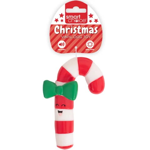Smart Choice Christmas Squeaky Vinyl Candy Cane Dog Toy 14.5cm