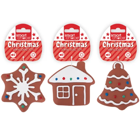 Smart Choice Christmas Squeaky Vinyl Festive Cookie Dog Toy Assorted