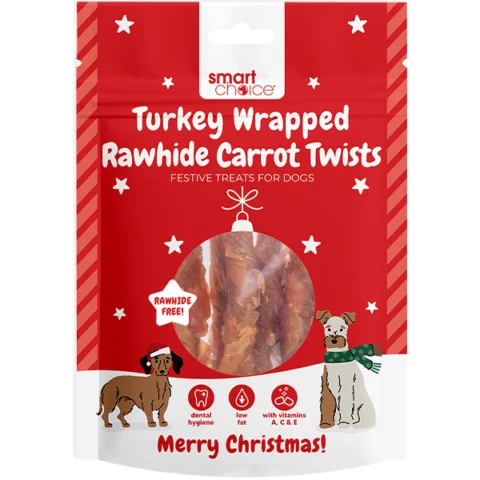 Smart Choice Christmas Turkey-Wrapped Rawhide Carrot Twists Dog Treats 100g