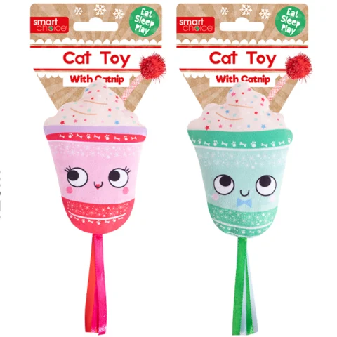Smart Choice Crinkle Plush Catnip Christmas Hot Chocolate Cat Toy Assorted