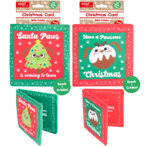 Smart Choice Crinkle Plush Christmas Card Dog Toy Assorted