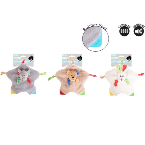 Smart Choice Crinkle & Squeaky Plush Puppy Toy Assorted Colours