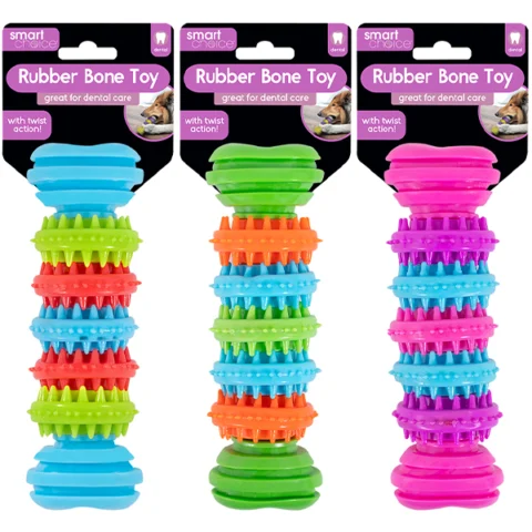 Smart Choice Dental Cog Rubber Bone Dog Toy 15cm Assorted Colours