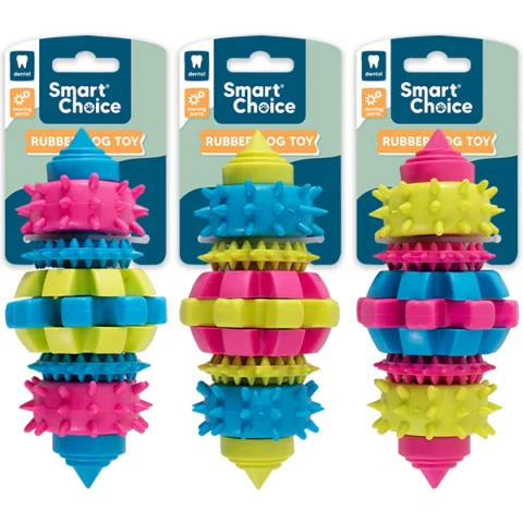 Smart Choice Dental Rubber Movable Cog Dog Toy 15.5cm Assorted Colours