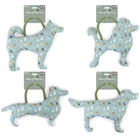Smart Choice Dog Print Squeaky Rope & Plush Dog Toy Assorted