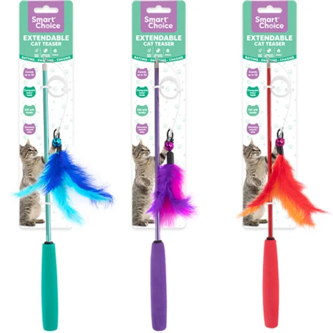 Smart Choice Extendable Feather Cat Teaser 3ft Assorted Colours