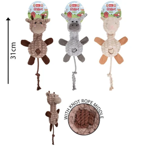 Smart Choice Farm Pals Squeaky Plush & Rope Knot Animal Dog Toy 31cm