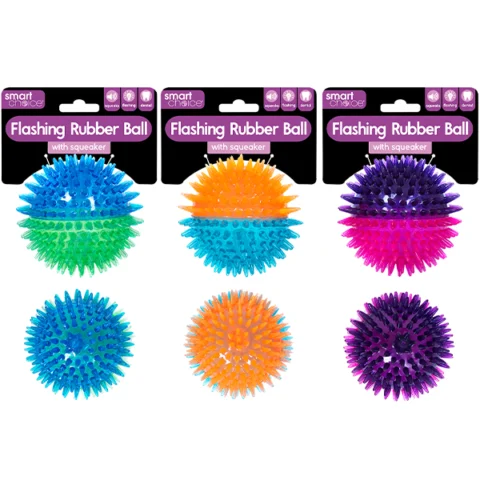 Smart Choice Flashing Squeaky Rubber Spiky Ball Dog Toy Assorted Colours