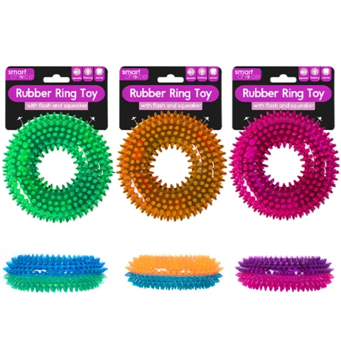 Smart Choice Flashing Squeaky Rubber Spiky Ring Dog Toy Assorted Colours