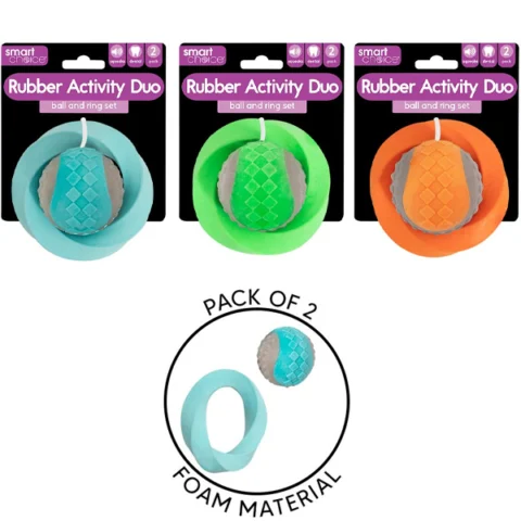 Smart Choice Foam Rubber Activity Ball & Ring Dog Toy 2 Pack Assorted Colours