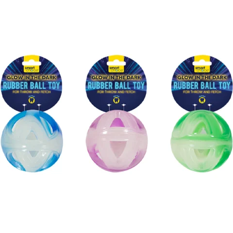 Smart Choice Glow In The Dark Rubber Ball Dog Toy 8cm Assorted Colours