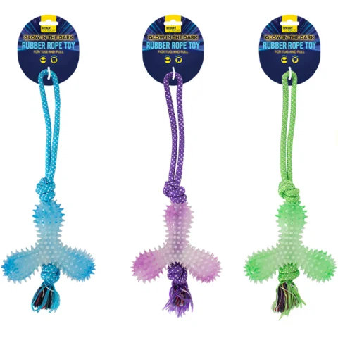 Smart Choice Glow In The Dark Rubber & Rope Tug Dog Toy 42cm Assorted Colours