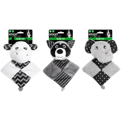 Smart Choice Grey Squeaky Crinkle Animal Plush Dog Toy Assorted