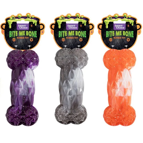 Smart Choice Halloween Squeaky Dental Rubber Spooky Bite Me Bone Dog Toy 17cm Assorted Colours