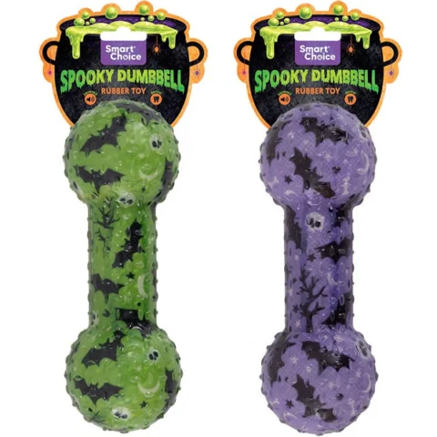 Smart Choice Halloween Squeaky Rubber Spooky Dumbbell Dog Toy 16.5cm Assorted Colours